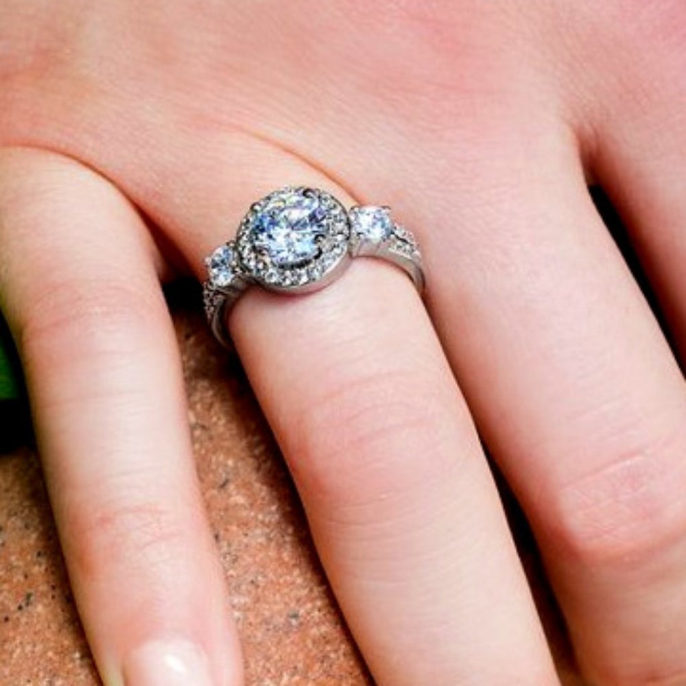 Liza Michele Cubic Zirconia & Silvertone Halo Ring 7 - Picture 3 of 7